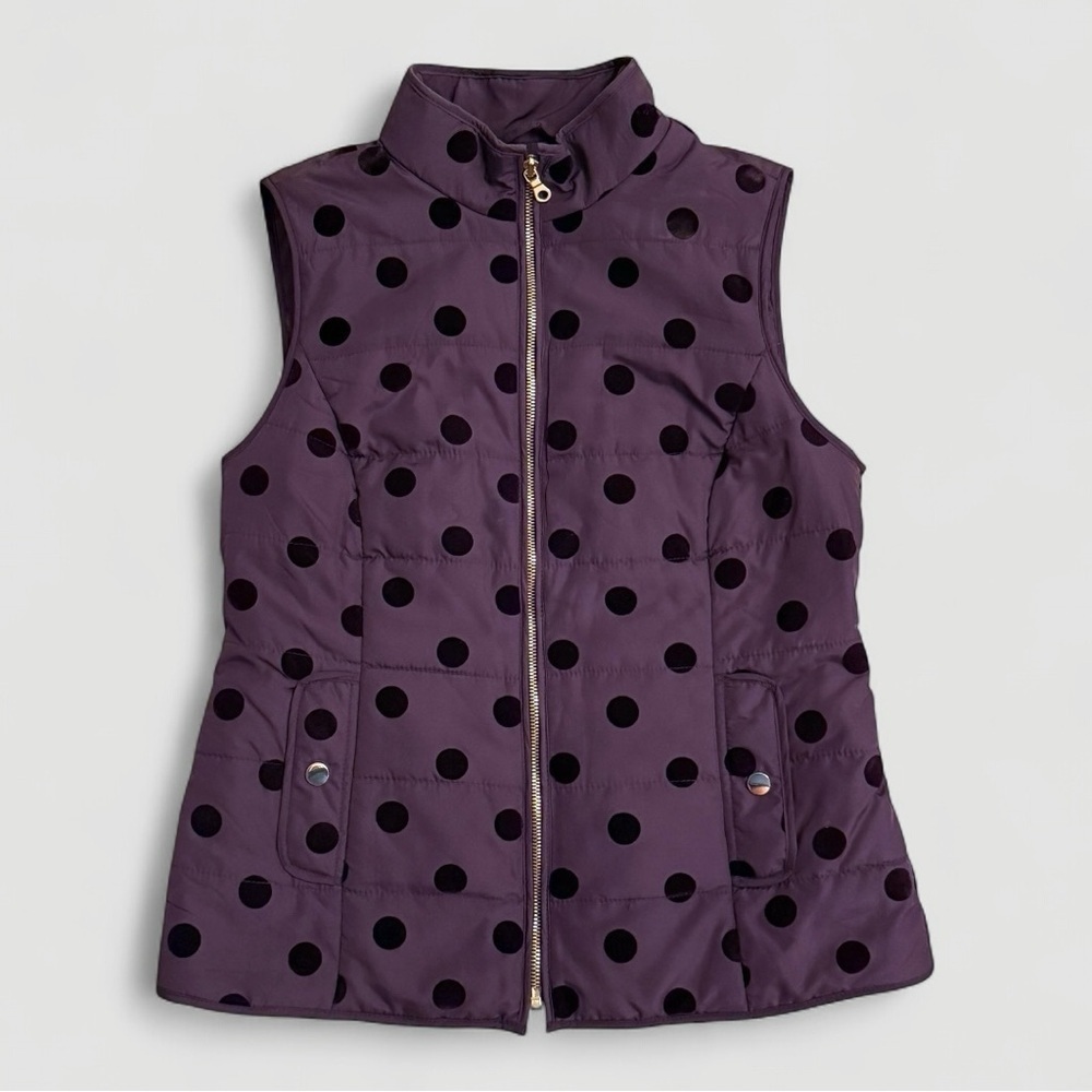Women’s Petite Plum Purple Polka Dot Puffer Vest | Size Petite Medium